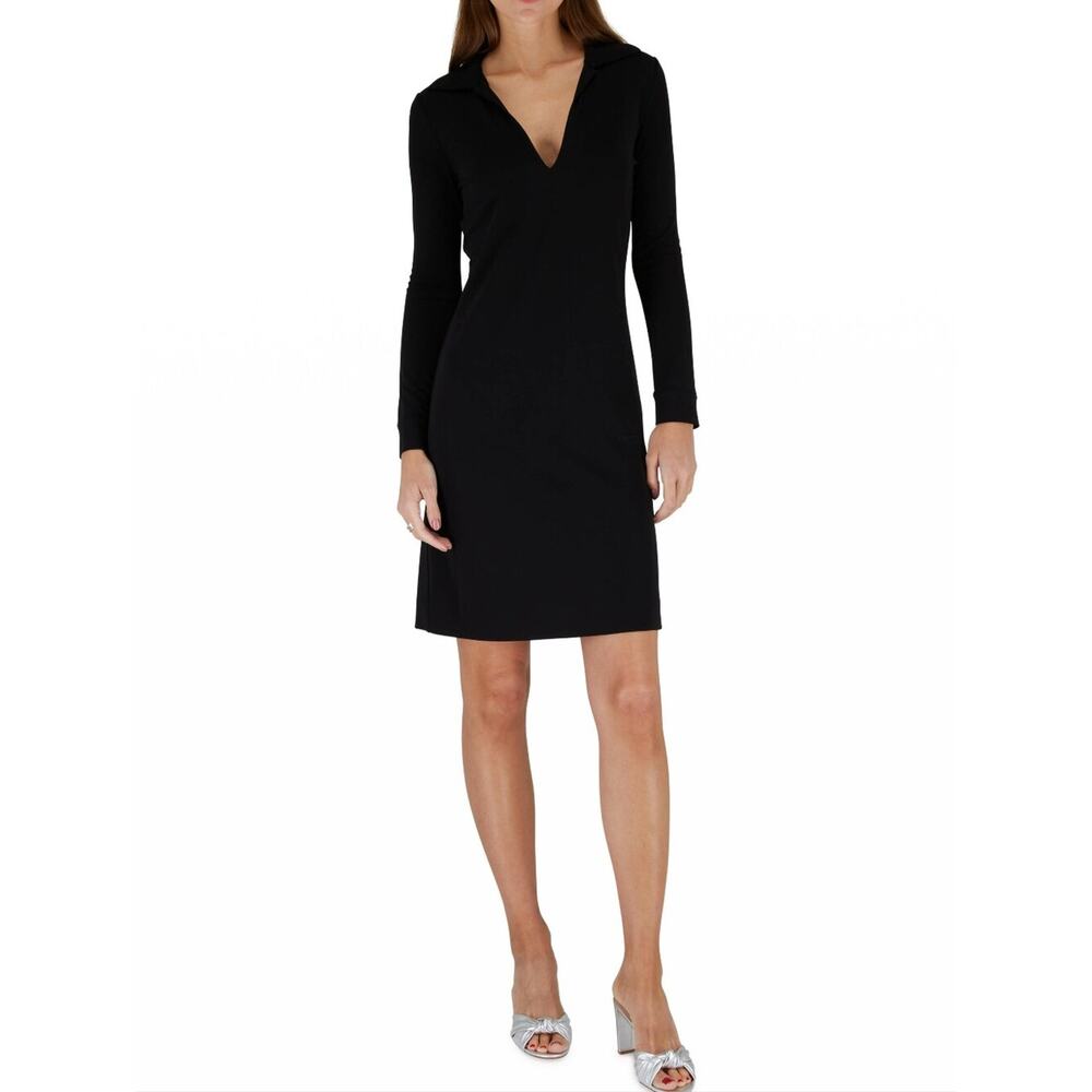 St. John Black V-Neck Long Sleeve Knit Shift Dress with Shoulder Pads Size 6 - Picture 10 of 10